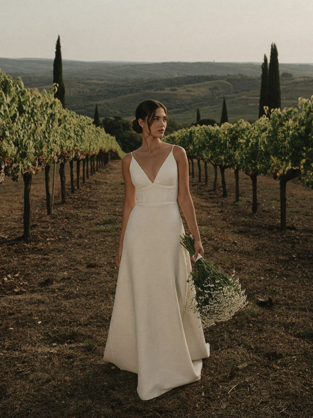 Tuscan V Neck Crepe Wedding Dress – Minimalist Column Bridal Gown | Lovers Isle
