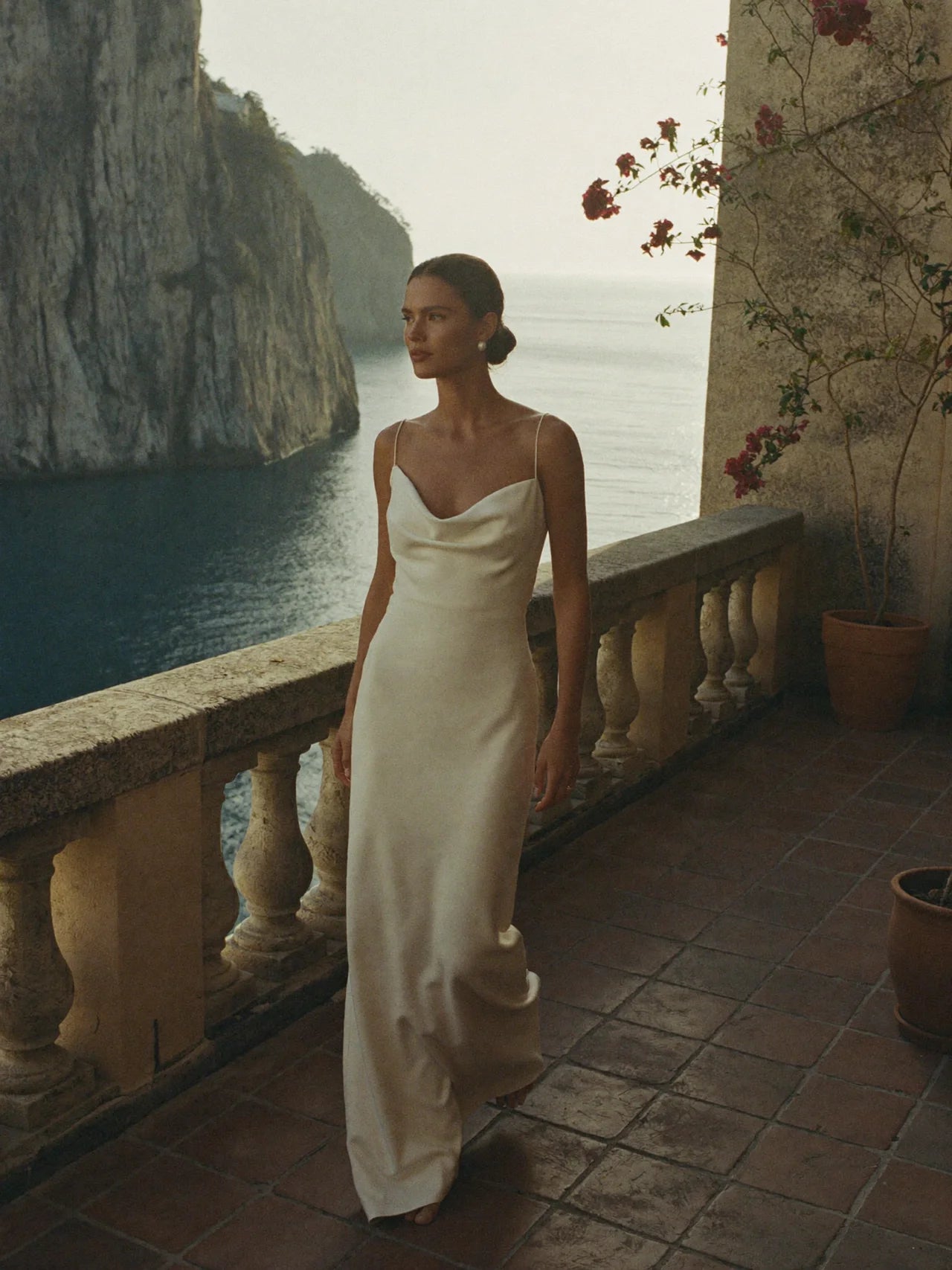 ELLIE | COWL NECKLINE COLUMN WEDDING DRESS – MINIMALIST CREPE BRIDAL GOWN