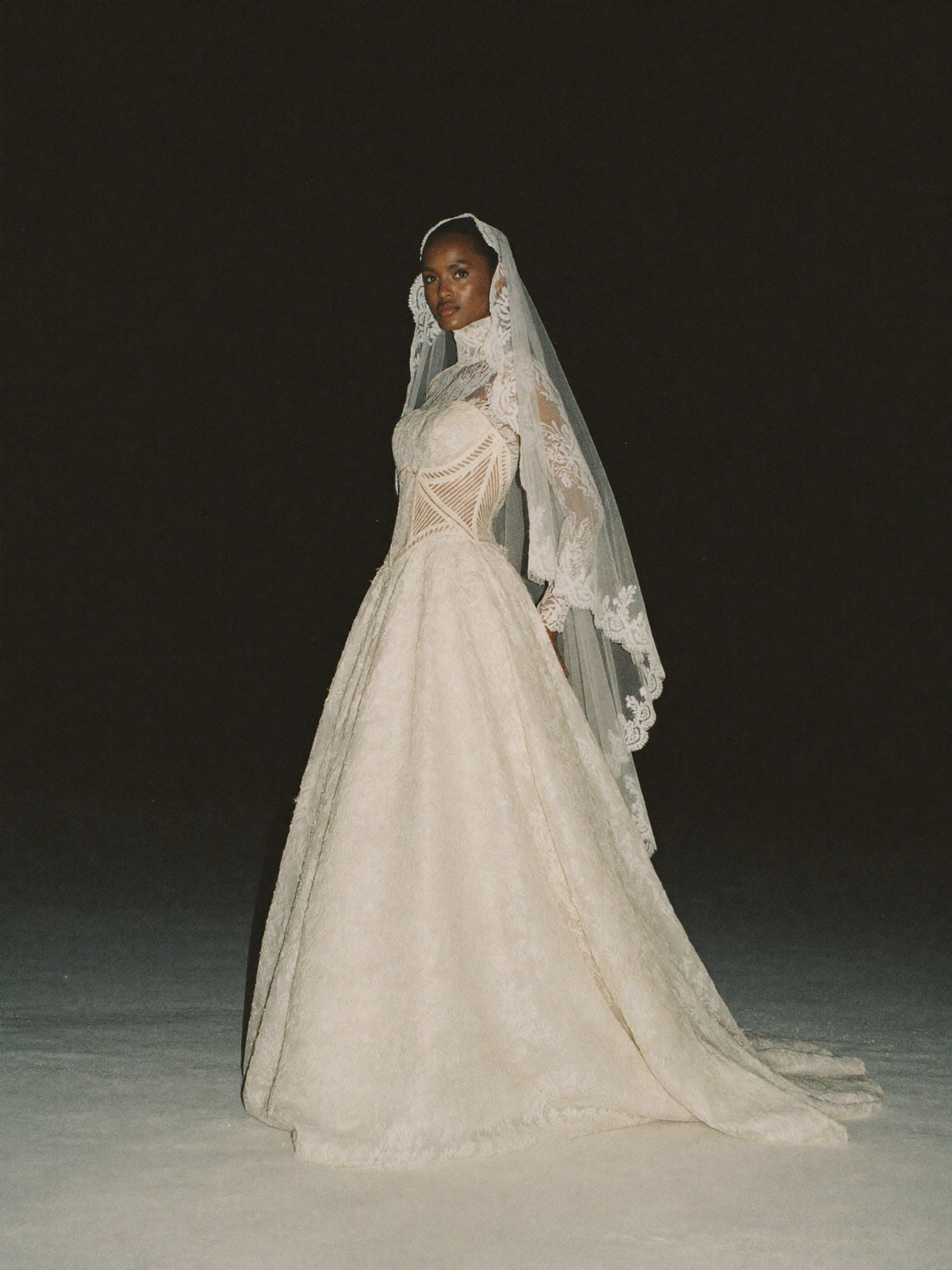 MARTA | CUSTOM HIGH NECK LACE WEDDING DRESS WITH BASQUE WAIST