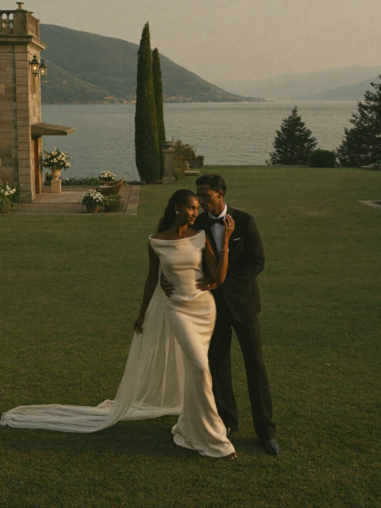 Lake Como Off-Shoulder Satin Column Gown — Lovers Isle Destination Edit