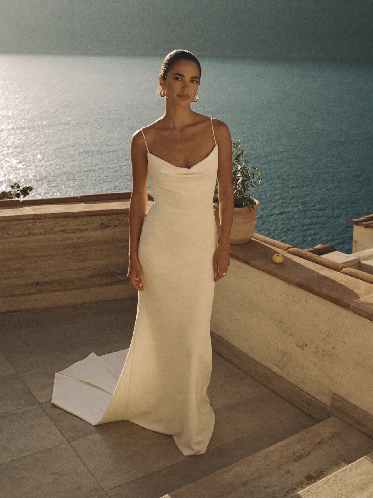 ELLIE | COWL NECKLINE COLUMN WEDDING DRESS – MINIMALIST CREPE BRIDAL GOWN