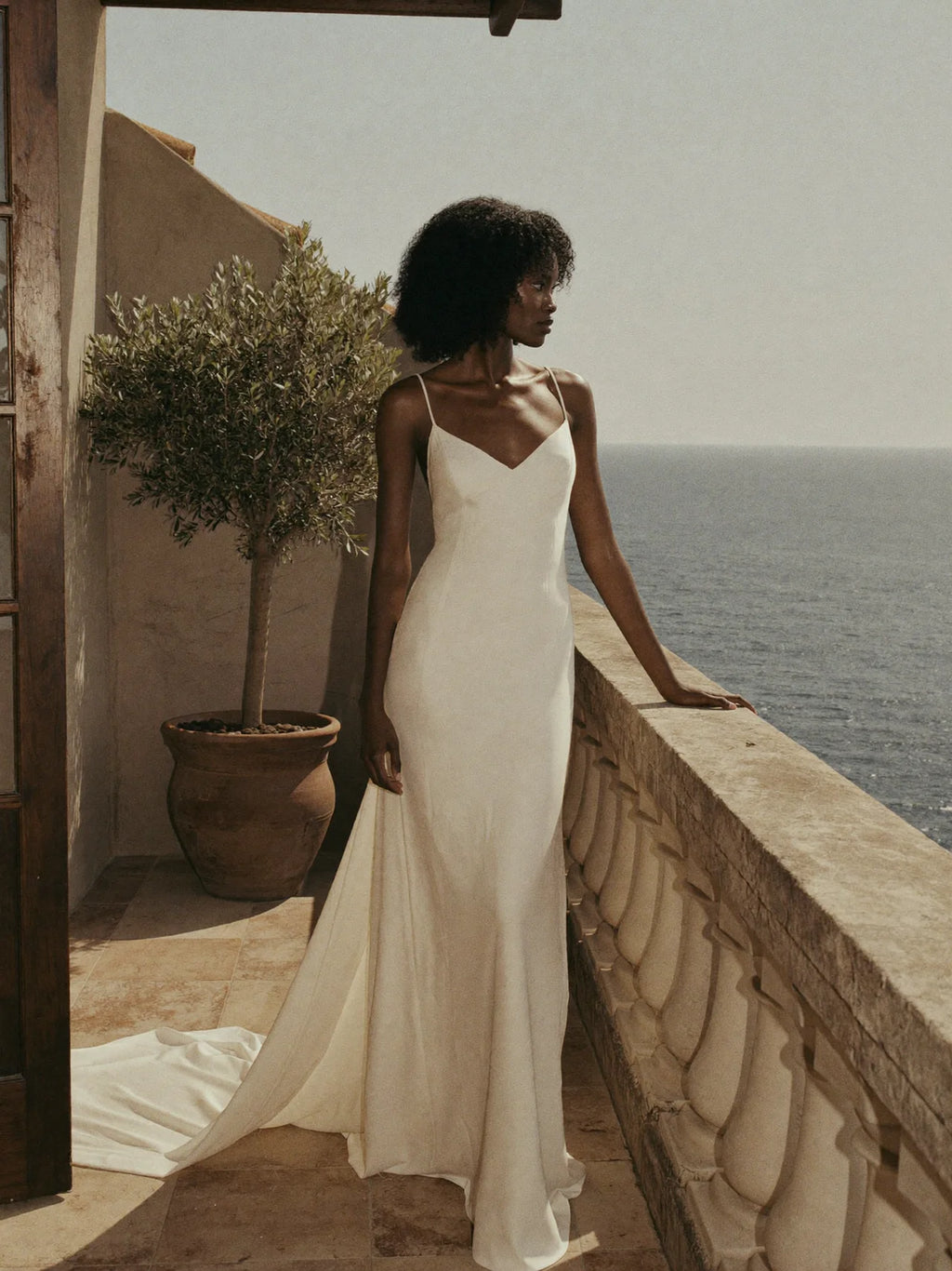 V Neckline Column Wedding Dress – Minimalist Crepe Bridal Gown | Lovers Isle Bridal