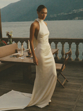 BONNIE | HALTER NECK COLUMN WEDDING DRESS – COASTAL DESTINATION BRIDAL GOWN